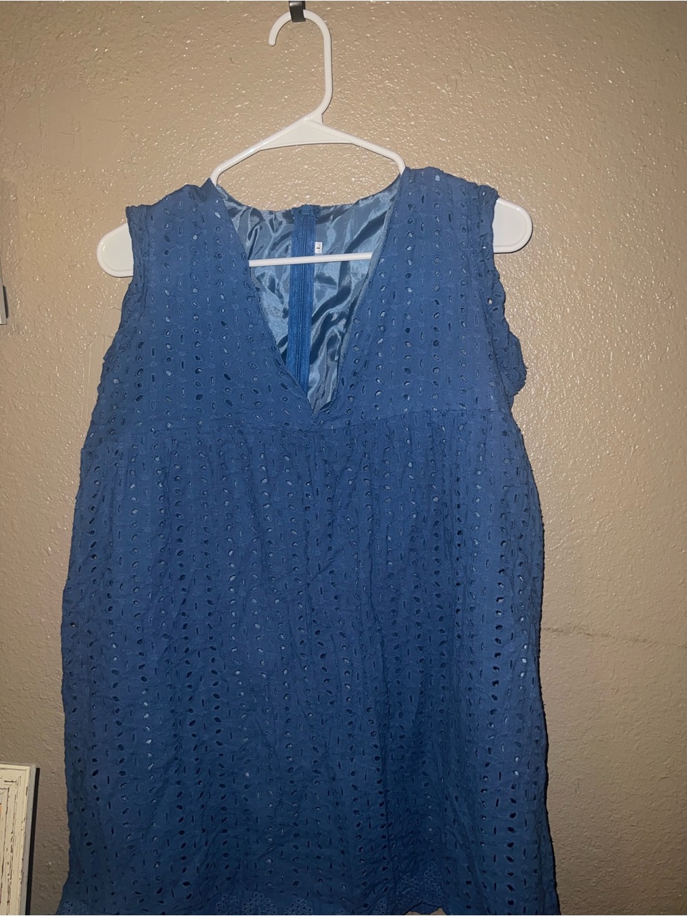 Sleeveless Eyelet Mini Dress in Deep Blue